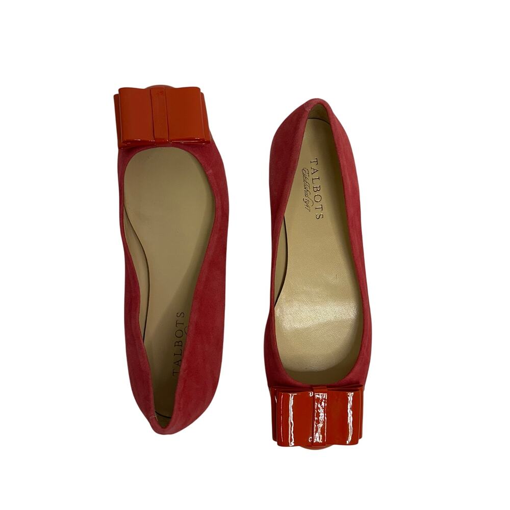 Talbots Suede Ballet Flats with Patent Bow - Red - Size 7.5B